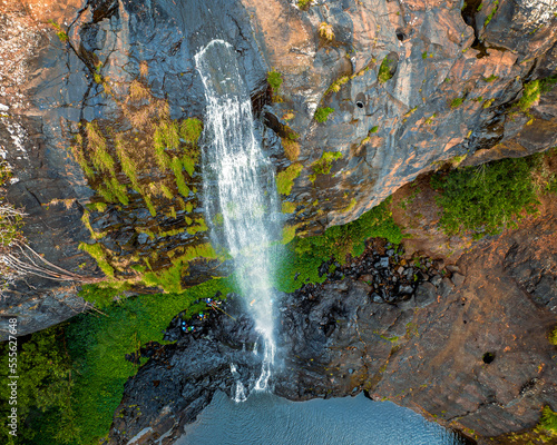 Tamarind falls other name is seven waterfalls in Mauritius island, Rivivière Noire district. Amazing wiev untouchable green area with clean water and rocks, cliffs in a gorge photo