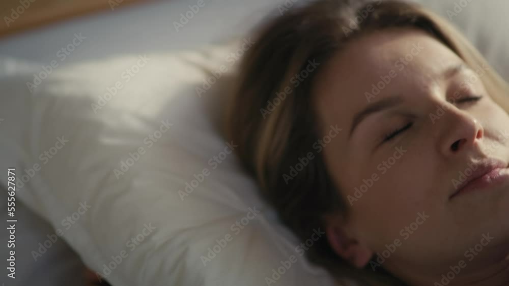Caucasian woman waking up in sunny day with good mood. Shot with RED helium camera in 8K. Caucasian woman waking up in sunny day with good mood. Shot with RED helium camera in 8K.
