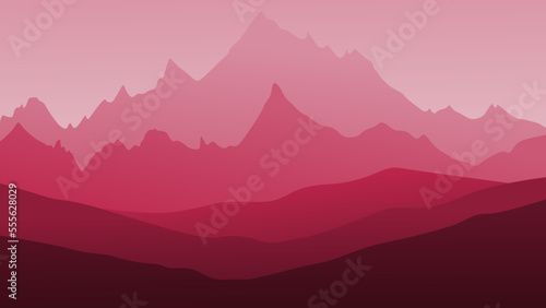 Mountain range in pink. Viva magenta color background. Perfect for website, social media, desktop, wallpapers, postcards.