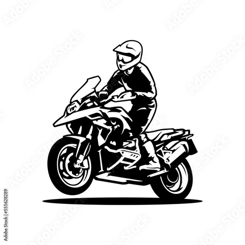 silhouette of adventure motorcycle illustration logo vector