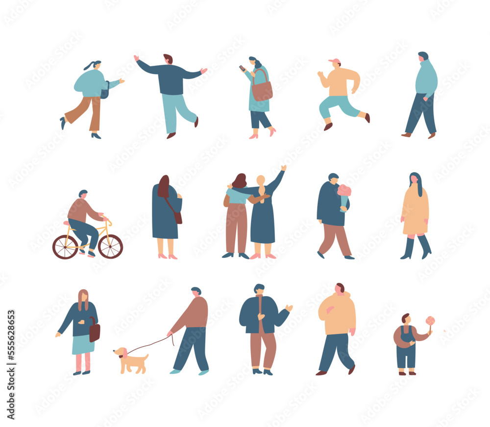 Crowd. Different People silhouette vector collection. Male and female flat characters isolated on white background.