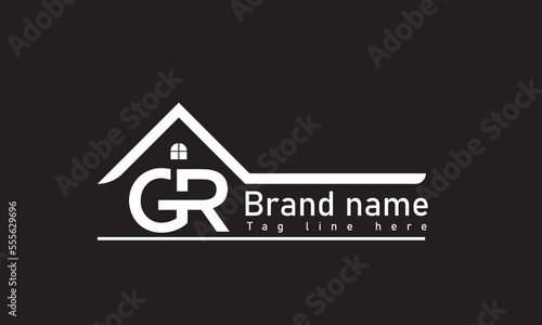 Letter GR or RG typography real estate logo vector with house building construction template photo