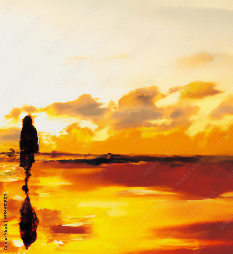 digital painting of a silhouette of a person during sunset