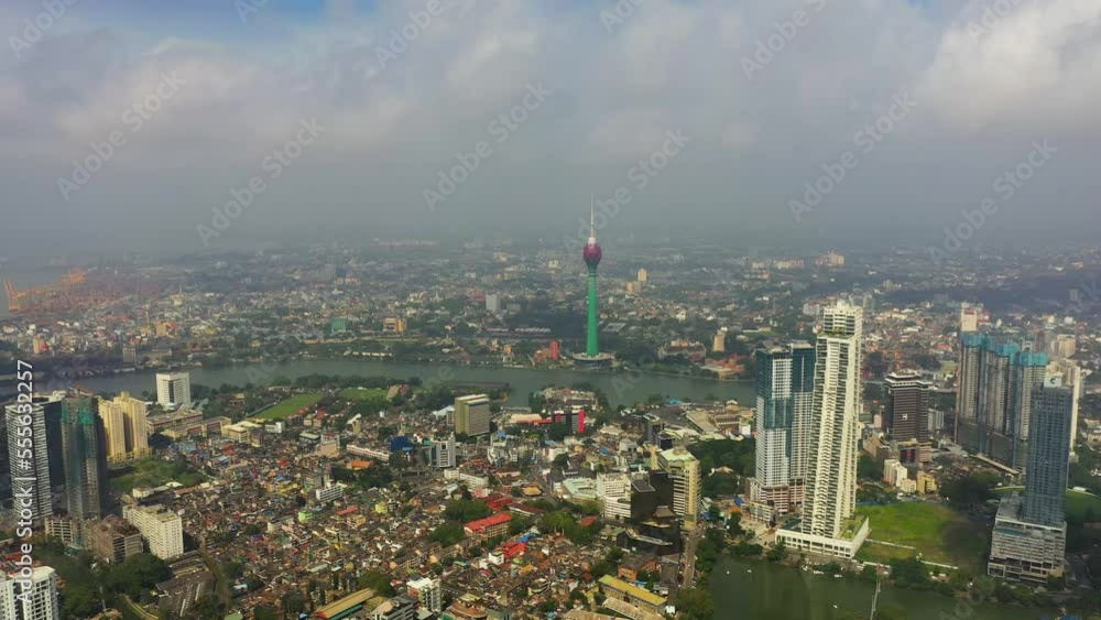 Aerial drone of Colombo city skyline with modern architecture buildings and lotus towers. Aerial drone of Colombo city skyline with modern architecture buildings and lotus towers.
