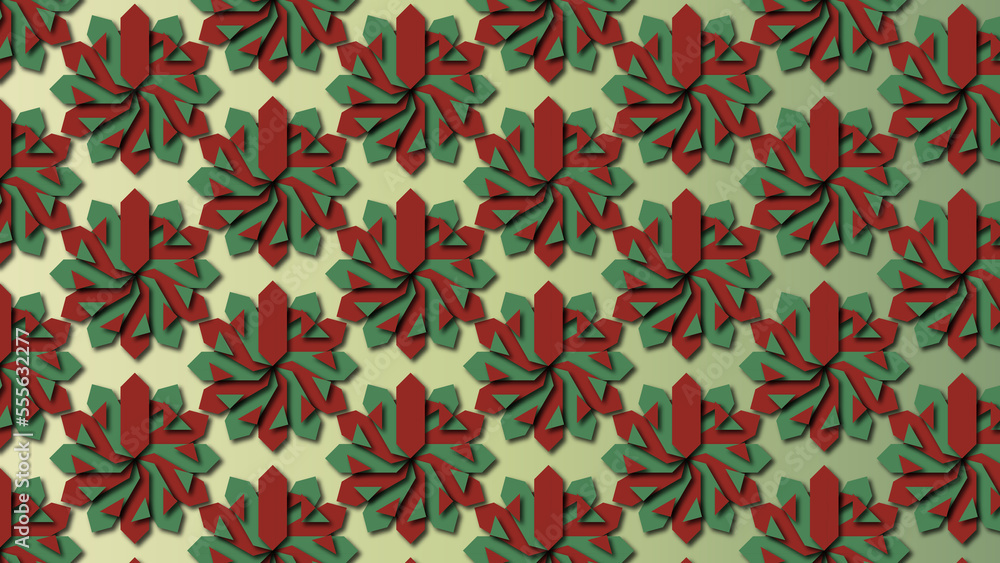 Fototapeta premium Red/green Foliage colored, Retro, Seamless, Pattern, geometric, background, to be used as decoration element texture (geometric, backdrop, shapes, repeated, to create unity and consistency)