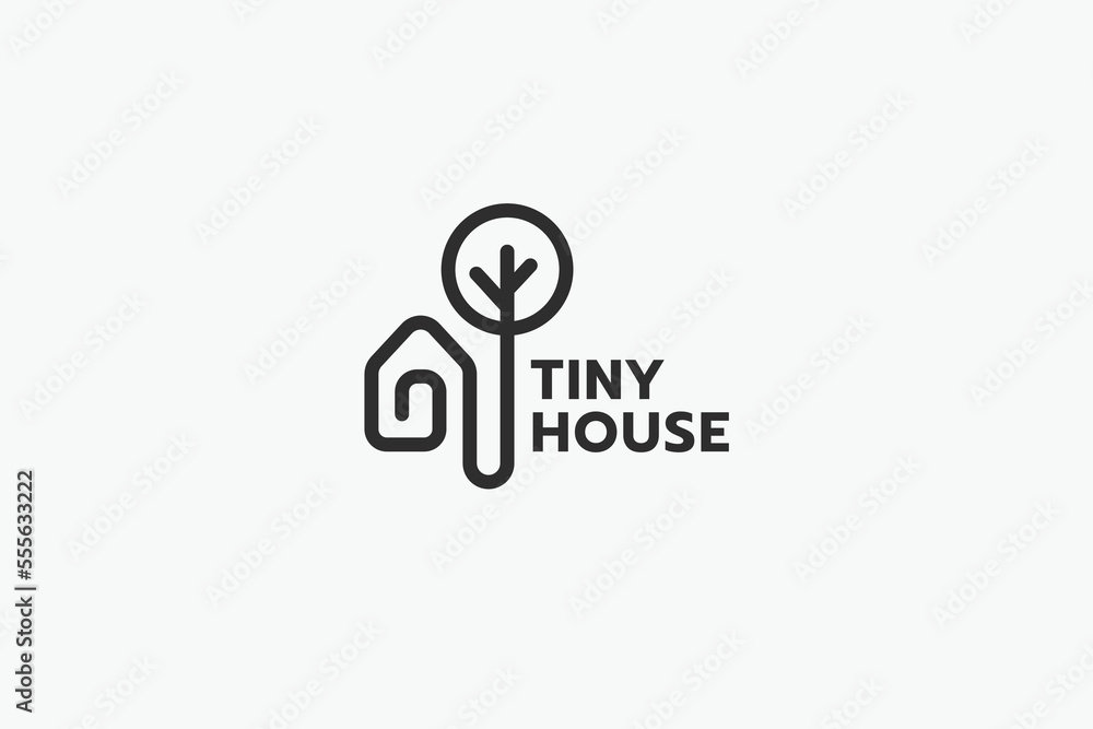 tiny house logo with a combination of a simple tiny house and a tree in outline style tiny house logo with a combination of a simple tiny house and a tree in outline style