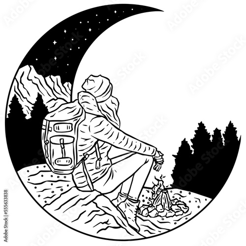 Outdoor campfire hiking vector drawing