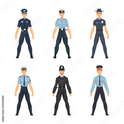 Police Officer from Around the World Wearing Uniform Vector Set