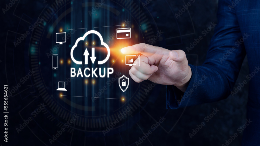 Obraz premium Internet data storage backup, technology business concept, Cloud technology, Data storage, Networking and internet service concept.