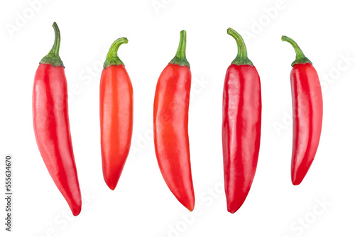 Photo Set of fresh whole red chili pepper isolated on white background