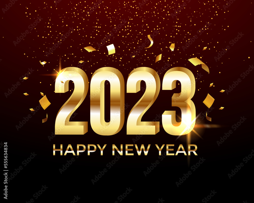 Happy new year 2023, luxury gold and glitter in 2023 numbers.