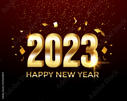 Happy new year 2023, luxury gold and glitter in 2023 numbers.