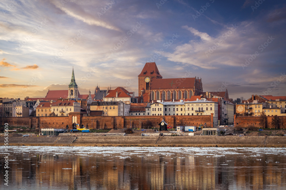 The old town of Torun, view from the Vistula river, Poland.