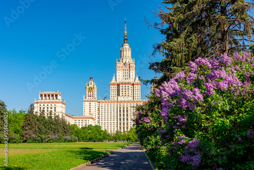 Main building of Moscow State University in spring, Russia