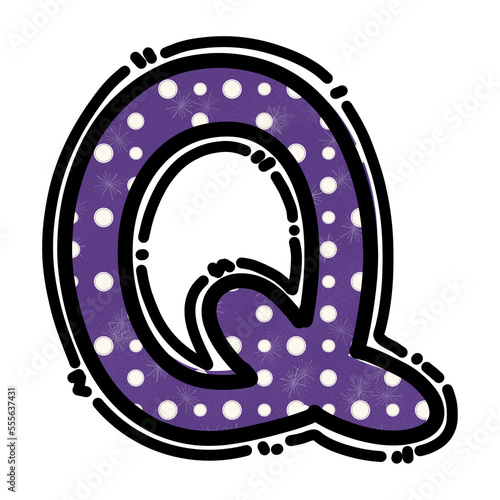 Q alphabet letter png, purple dots cute graphic