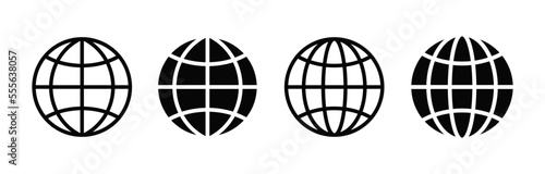 Globe or internet icons set. Black internet symbol flat style on white background. Vector, 2023