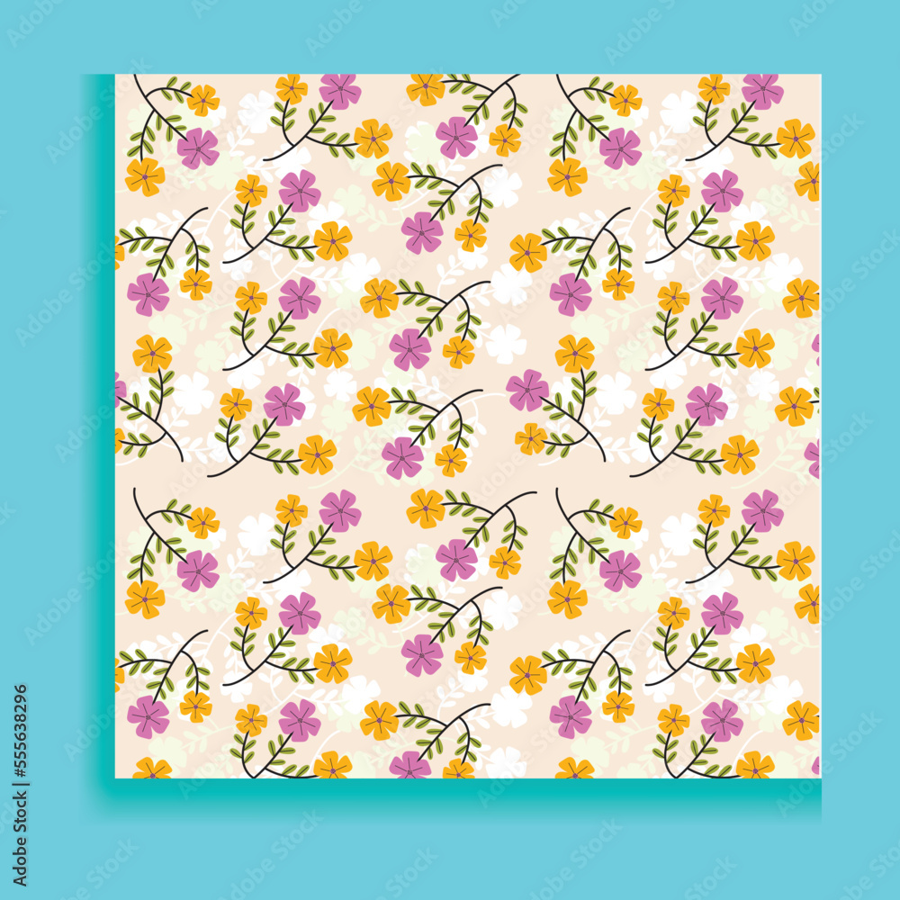 Vintage Shameless Floral, Green, Yellow  Orange, and Pink flowers with a pattern Background. 