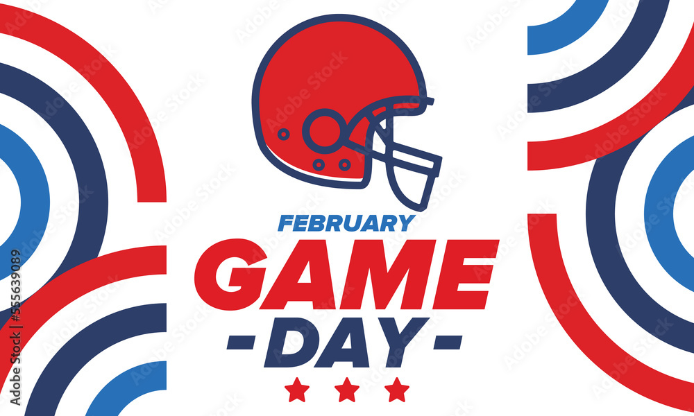 Game Day. American football playoff. Super Party in United States. Final game of regular season. Professional team championship. Ball for american football. Sport poster. Vector illustration