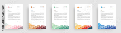 A4 colorful business letterhead design template with various color combinations.