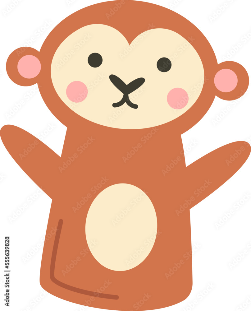 Obraz premium Cute soft monkey animal puppet flat icon Handmade toys