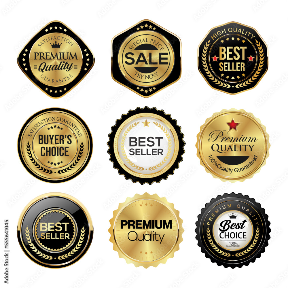 Collection of gold and black badges and labels vector illustration Collection of gold and black badges and labels vector illustration