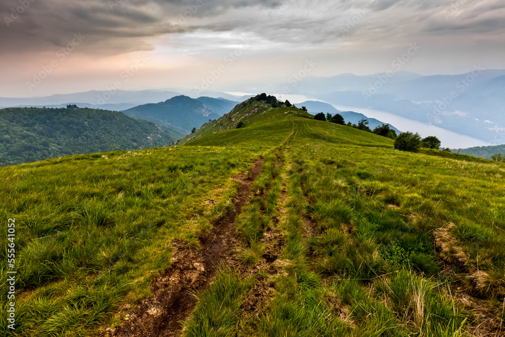 Fototapeta premium Green hills and valleys in the Alps mountains in Italy
