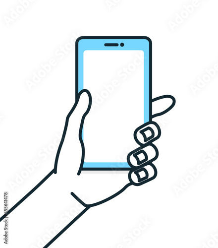 スマートフォンを握るポーズ。ベクターイラスト素材。