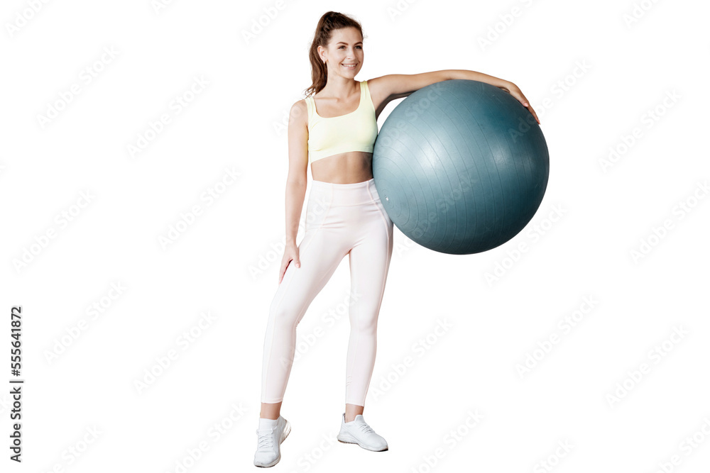 Fitness woman holding a ball sports equipment, transparent background Fitness woman holding a ball sports equipment, transparent background