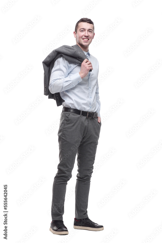 confident business man with a jacket over his shoulder . confident business man with a jacket over his shoulder .