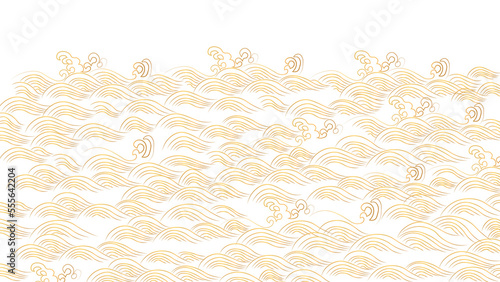 Natural Landscape background with Chinese wave and cloud,  pattern vector. Wave and cloud decoration template on PNG Transparent background 