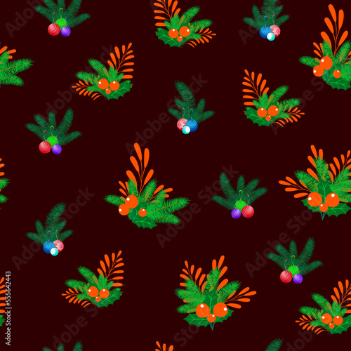 Christmas vector floral pattern, Christmas background. Seamless texture perfect for wallpapers, patterns, web page backgrounds, surface textures.
