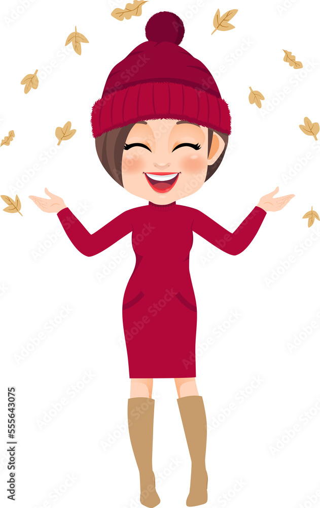 Girl Throwing Leaves cartoon character PNG Girl Throwing Leaves cartoon character PNG