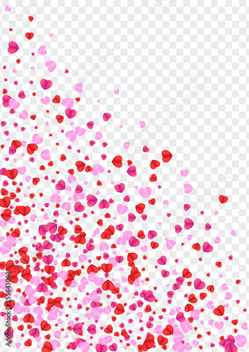 Violet Confetti Background Transparent Vector. Blank Texture Heart. Fond Random Pattern. Pink Confetti Sweetheart Frame. Tender Present Backdrop.