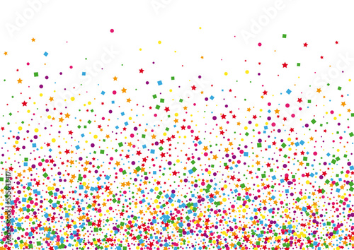 Multicolored Circle Background White Vector. Geometric Wallpaper Template. Bright Top. Colorful Element Celebration. Round Happy Frame.