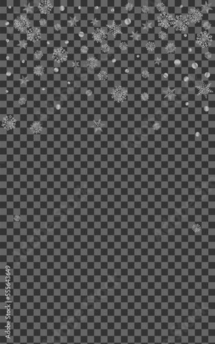Silver Confetti Background Transparent Vector. Snowflake Frost Pattern. Luminous Snow Ice. Metal Effect Illustration.