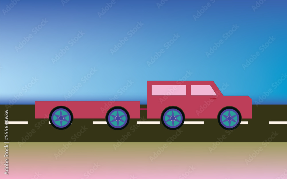 Fototapeta premium red deer car with pickup truck on urban highway