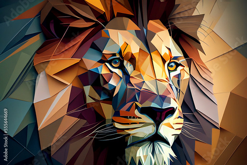 Geometric lion head with the face in a polygon abstract pattern, computer Generative AI stock illustration image photo