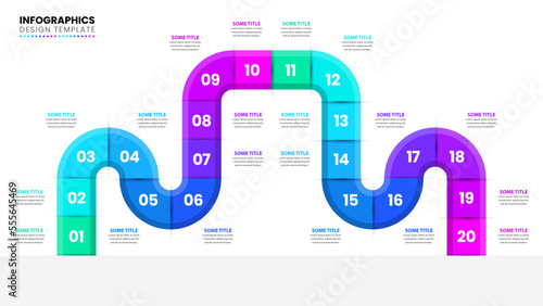 Infographic template. Colorful line with 20 steps and numbers. Vector photo