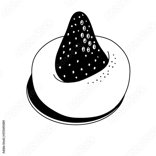 Hand drawn asian food. Vector illustration of japanese daifuku confectionary. Sweet sakura mochi with strawberry.