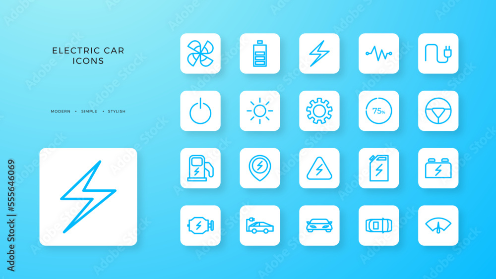 Modern blue electric green energy vehicle icon with black outline style Modern blue electric green energy vehicle icon with black outline style