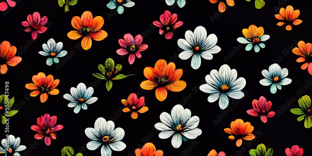 Floral seamless pattern background of lots of colorful flowers. Seamless colorful flowers floral pattern background for design.