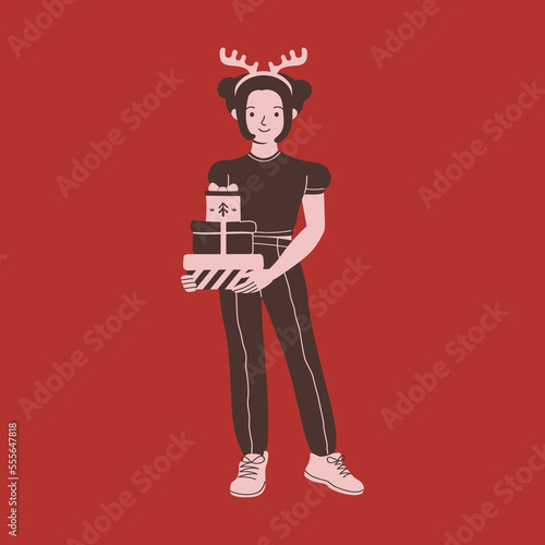 Traditional winter holiday celebration. Hand drawn Vector illustration