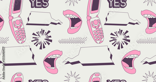 Fashion minimal illustration trippy absurd seamless pattern back in 90s