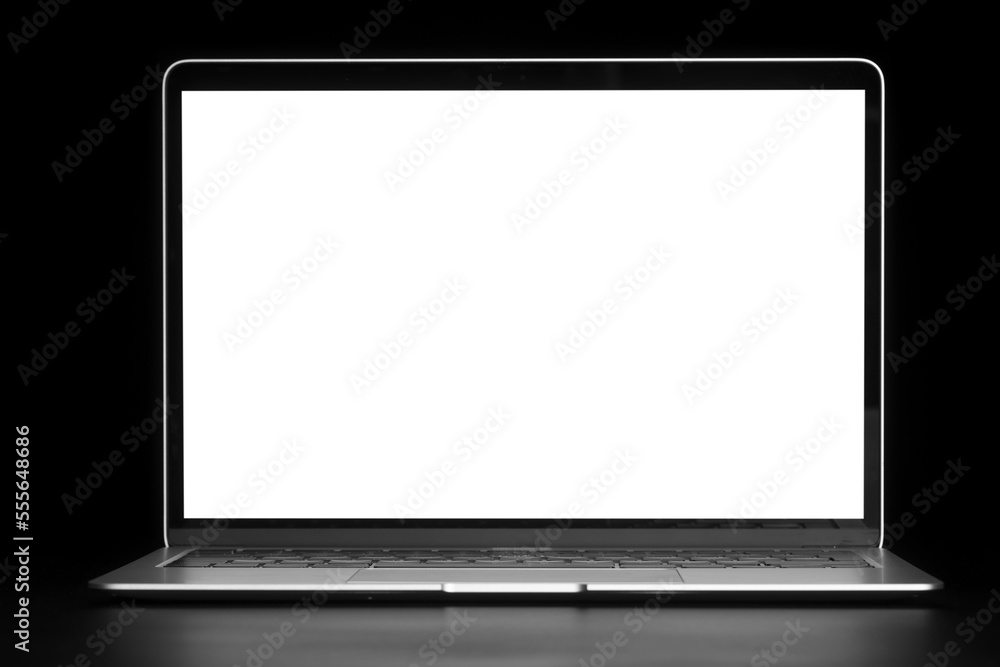 © vovan - modern laptop computer on the table on the black background © vovan - modern laptop computer on the table on the black background