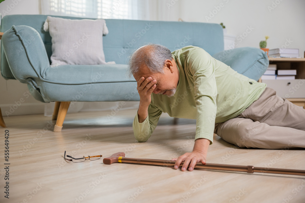 Sick senior old man falling down lying on the ground because stumbled ...