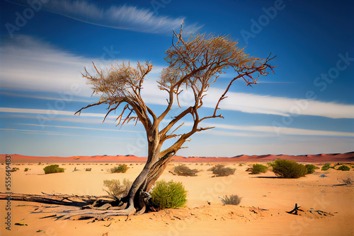 A solitary tree in a desert landscape  Generative AI