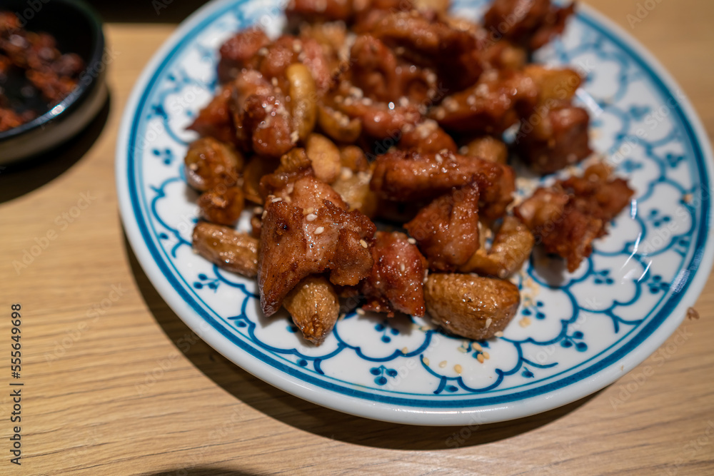 traditional smoked fried beef in Moc Chau, Vietnam. The name of the dish is traditional smoked fried beef in Moc Chau, Vietnam. The name of the dish is