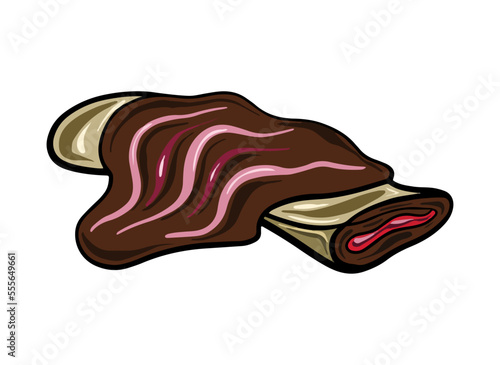 Vector Chocolate pancake with red berries. Mexican traditional cuisine. Food illustration in cartoon flat style.