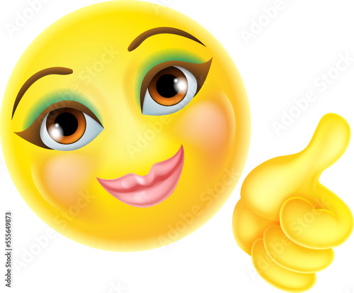 A happy woman female emoji emoticon cartoon icon mascot giving a thumbs up