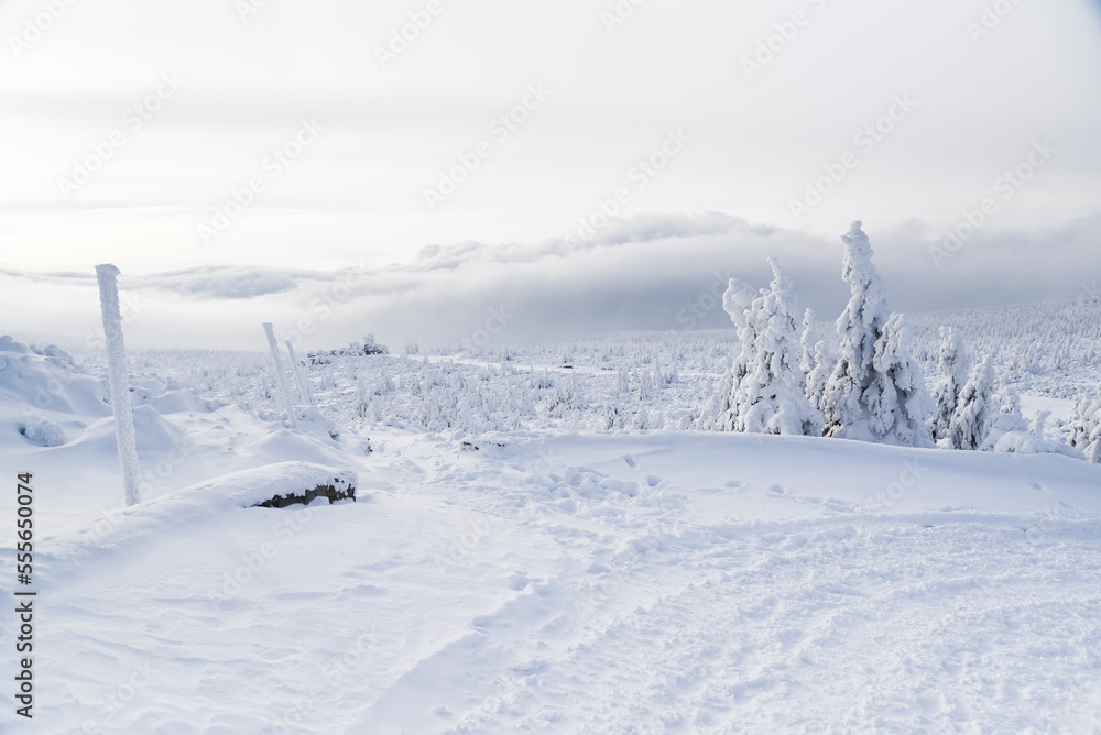 Winter mountain landscape. Karkonosze in winter in Poland. Winter mountain landscape. Karkonosze in winter in Poland.